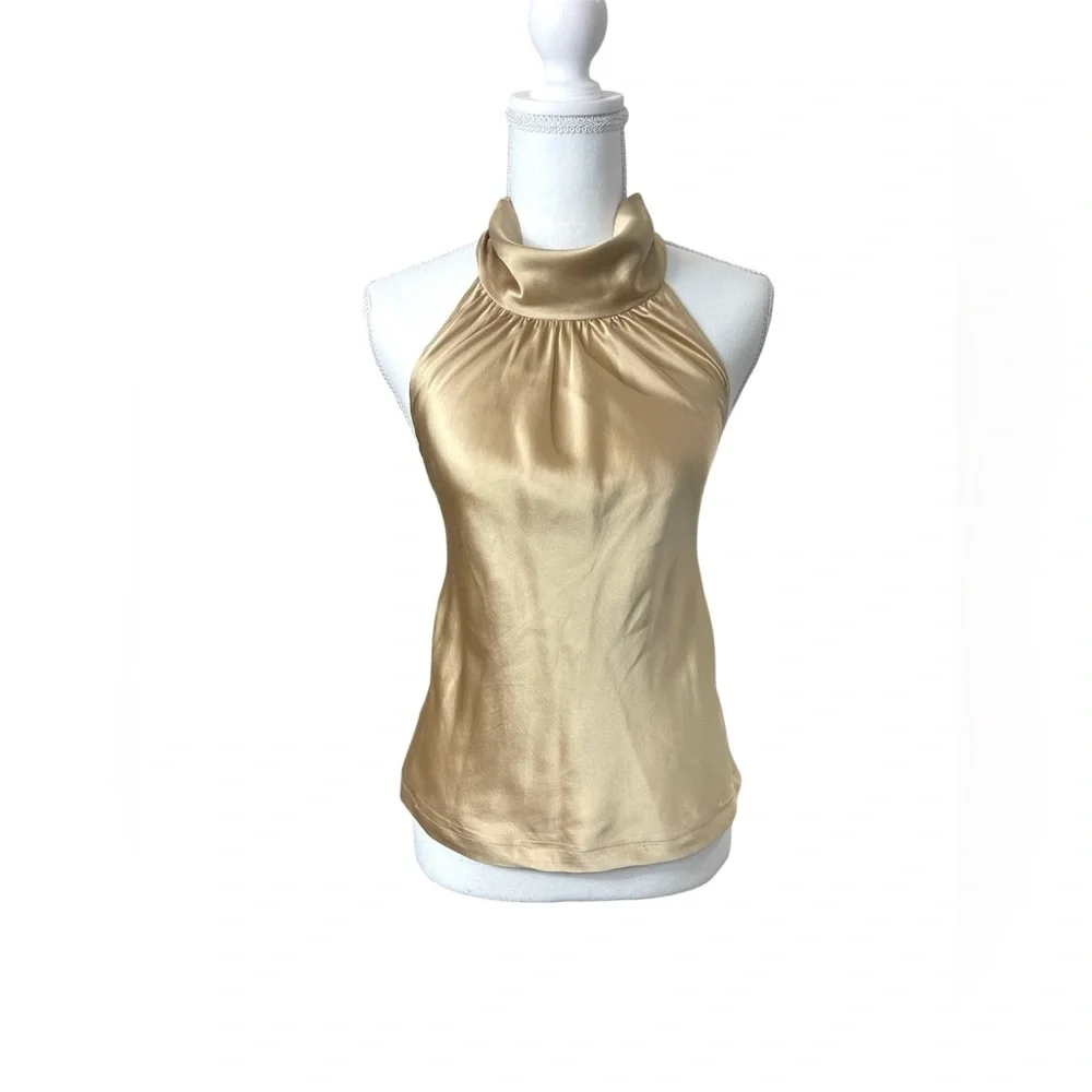 St. John Tan Champagne Satin Silk Sleeveless Halter Top Y2K 90’s Old Money XS - Picture 1 of 8